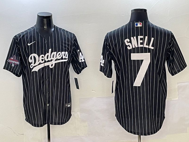 Men Los Angeles Dodgers #7 Snell Black Stripe Jointly Name 2025 Nike MLB Jersey style 2